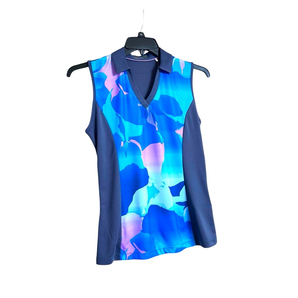Callaway Golf Sleeveless V-Neck Shirt Moisture Wicking Blue Sea Star Top - Picture 7 of 12